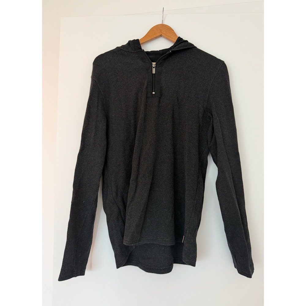 Michael Kors Mens QZip Waffle Knit Hoodie Charcoal Grey Pullover Sweater